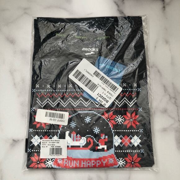 Brooks Pacesetter Tee gray snow globe Run Happy - Picture 2 of 3